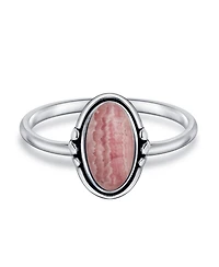Bling Jewelry Western Boho Delicate Bezel Set Oval Cabochon Natural Stone Ring 1MM Thin Band Sterling Silver
