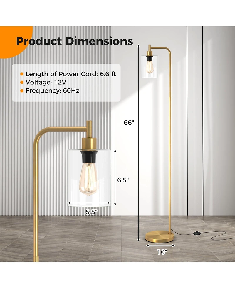 Modern Floor Lamp with Hanging Glass Shade and Foot Switch for Living Room