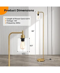 Modern Floor Lamp with Hanging Glass Shade and Foot Switch for Living Room