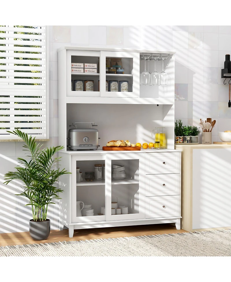 Kitchen Pantry Storage Cabinet Kitchen Hutch with Led lights and Power Outlet