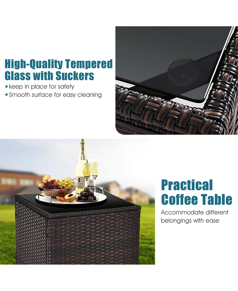 Gymax Set of 3 Rattan Furniture Patio Cushioned Conversation Sofa