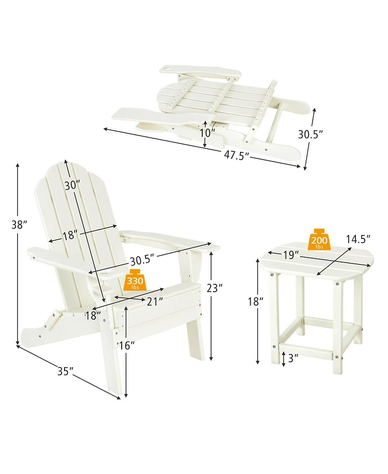 Gymax 2PC Patio Folding Adirondack chair Side Table Cup Holder Poolside