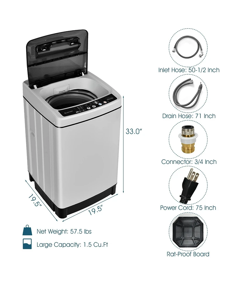 Full-Automatic Washing Machine 1.5 Cubic Feet 11 Lbs Washer and Dryer