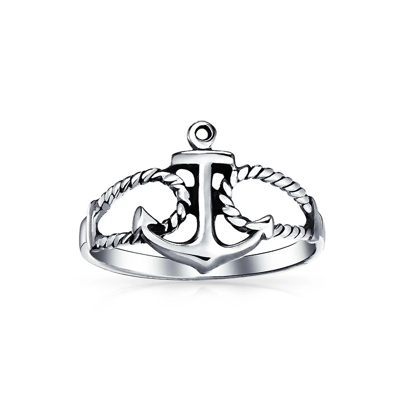 Bling Jewelry Tropical Beach Nautical Silver Ring with Anchor Band Oxidized Sterling