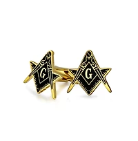 Bling Jewelry Shield Round Freemasons Compass Symbol Shirt Cufflink Blue Black Enamel