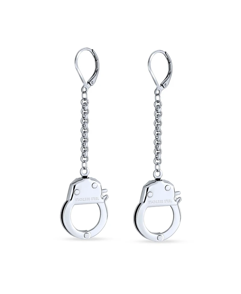 Bling Jewelry Partners Couples Grey Handcuffs Lever Back Dangle Earrings BlackSilver Tone Steel