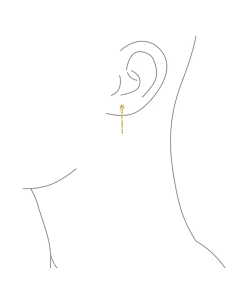 Bling Jewelry Minimalist 4MM Star Cz Stud Earrings with Delicate Chain in 14K Gold or Silver