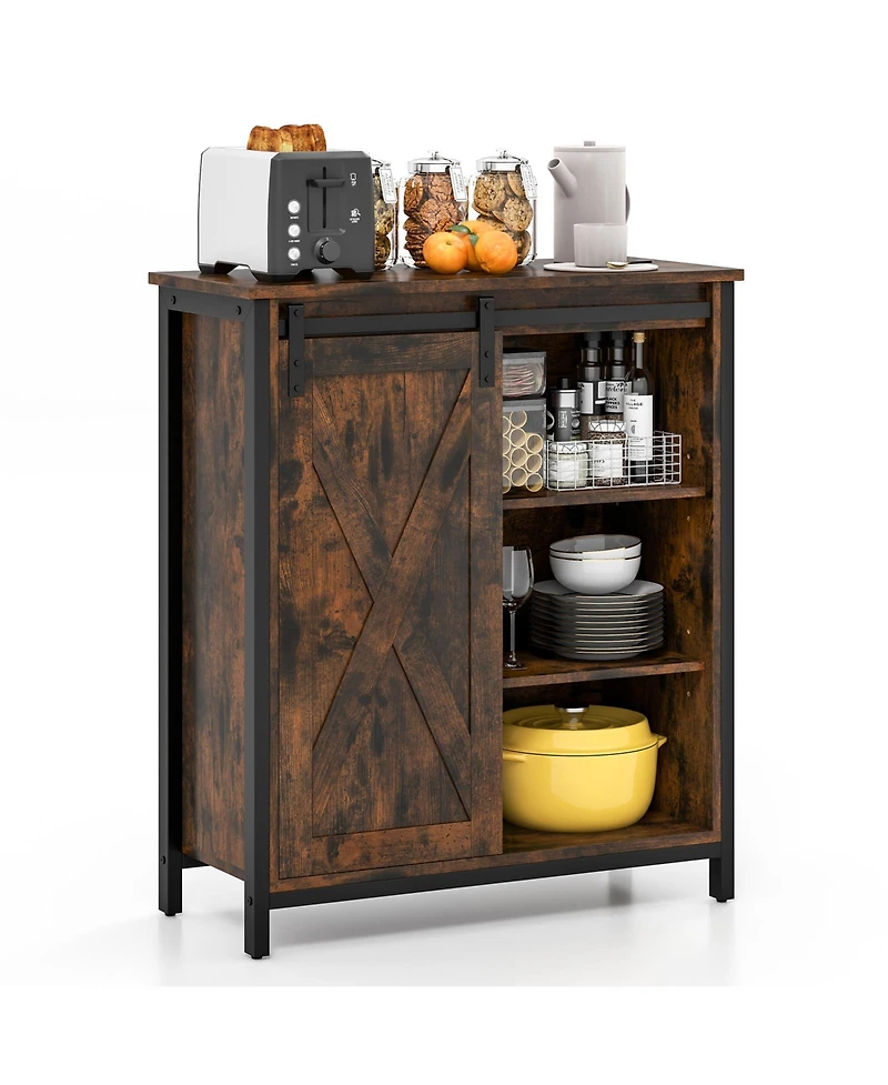Farmhouse Sideboard Buffet Cabinet with Sliding Barn Door and Adjustable Shelves Stylish Storage for Dining Room or Kitchen