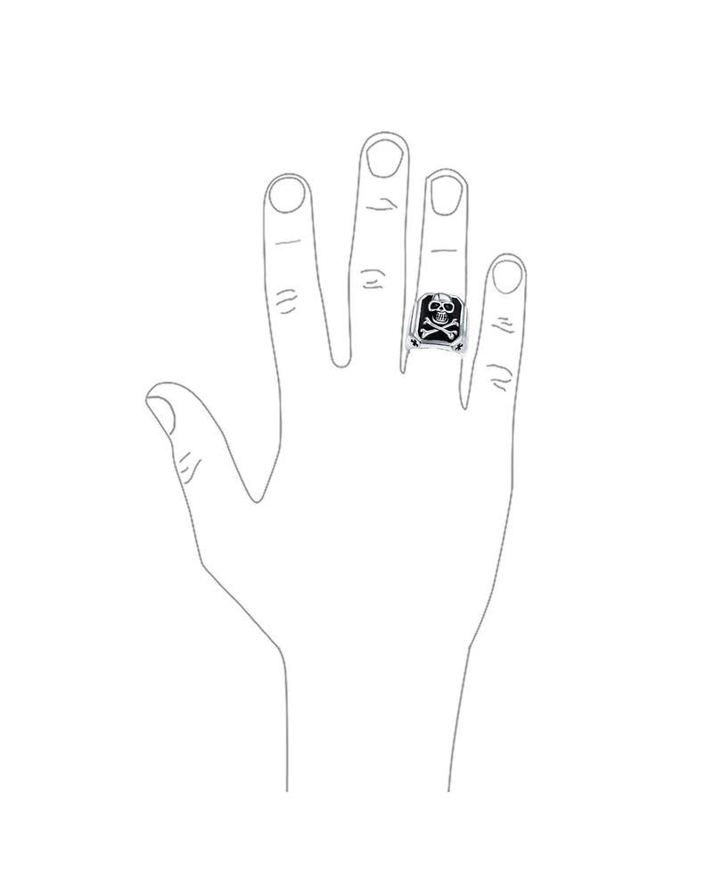 Bling Jewelry Stainless Steel Black Pirate Skull Crossbones Signet Ring Silver Tone