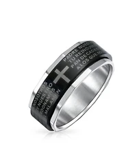 Bling Jewelry Stainless Steel Religious Cross Black Spinner Band Ring