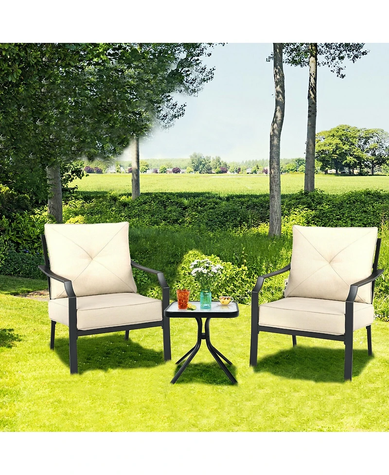 Gymax 2 Pcs Patio Dining Chairs Set with Padded Cushions Armrest Steel Frame
