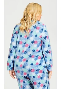 Avenue Women's Snowflake Button Fleece Sleep Top