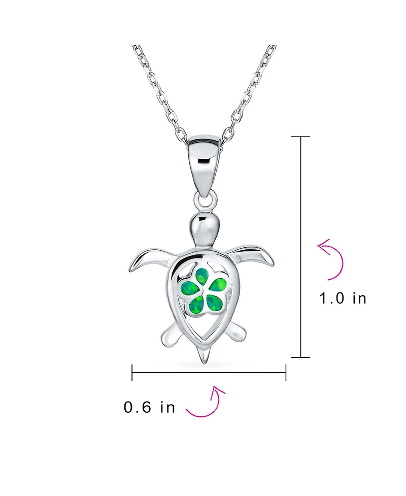 Bling Jewelry Nautical Plumeria Flower Blue Opal Sea Turtle Pendant Necklace Sterling Silver