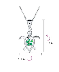 Bling Jewelry Nautical Plumeria Flower Blue Opal Sea Turtle Pendant Necklace Sterling Silver