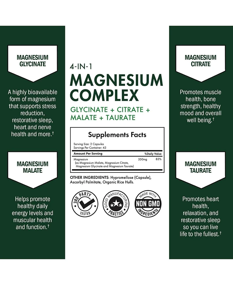 Magnesium Complex Supplement, Extra Strength 350mg Magnesium Glycinate Citrate, Supports Heart Health Sleep Nerves Muscles, Bioschwartz, 90ct