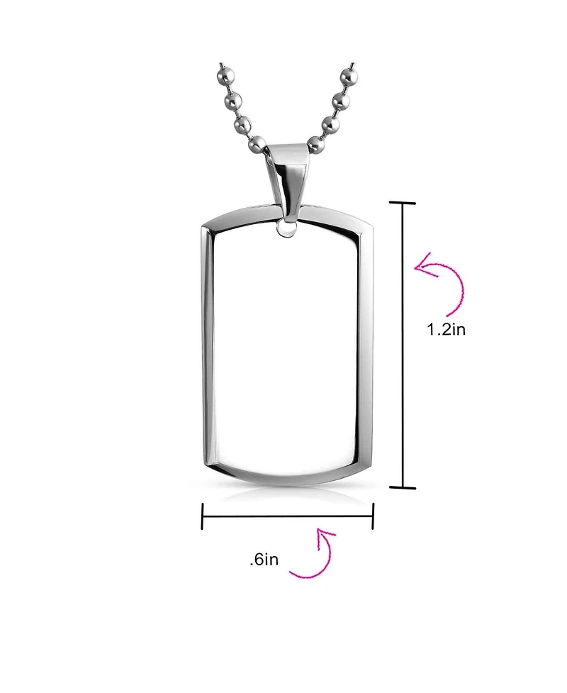 Bling Jewelry Large Military Army Dog Tag Pendant Necklace Polished Silver Tone Stainless Steel Beveled Edge with Bead Ball Chain 24 Inch