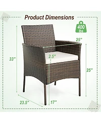 Gymax Patio Dining Chairs Set of 4 Outdoor Pe Wicker Chairs w/ Removable Cushions Brown & Off White