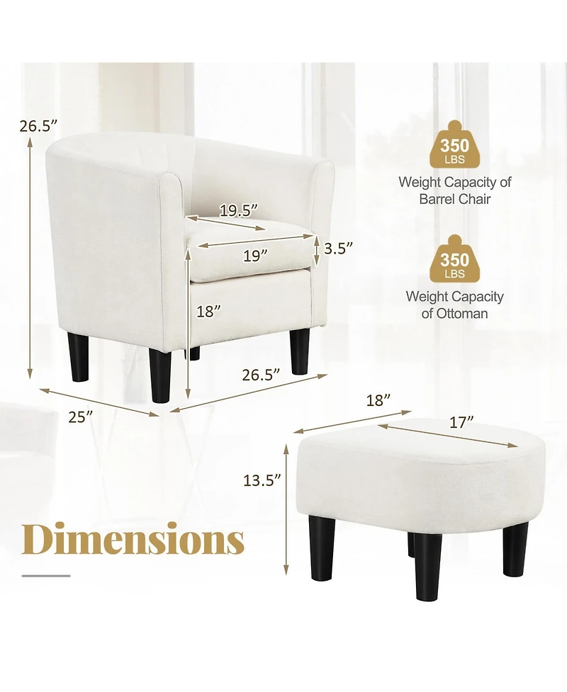 Barrel Chair with Ottoman Footrest Curved Backrest Armrests Removable Seat Cushion