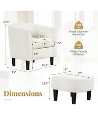 Barrel Chair with Ottoman Footrest Curved Backrest Armrests Removable Seat Cushion