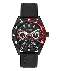 Guess Men's Multifunction Black Silicone Watch, 44mm