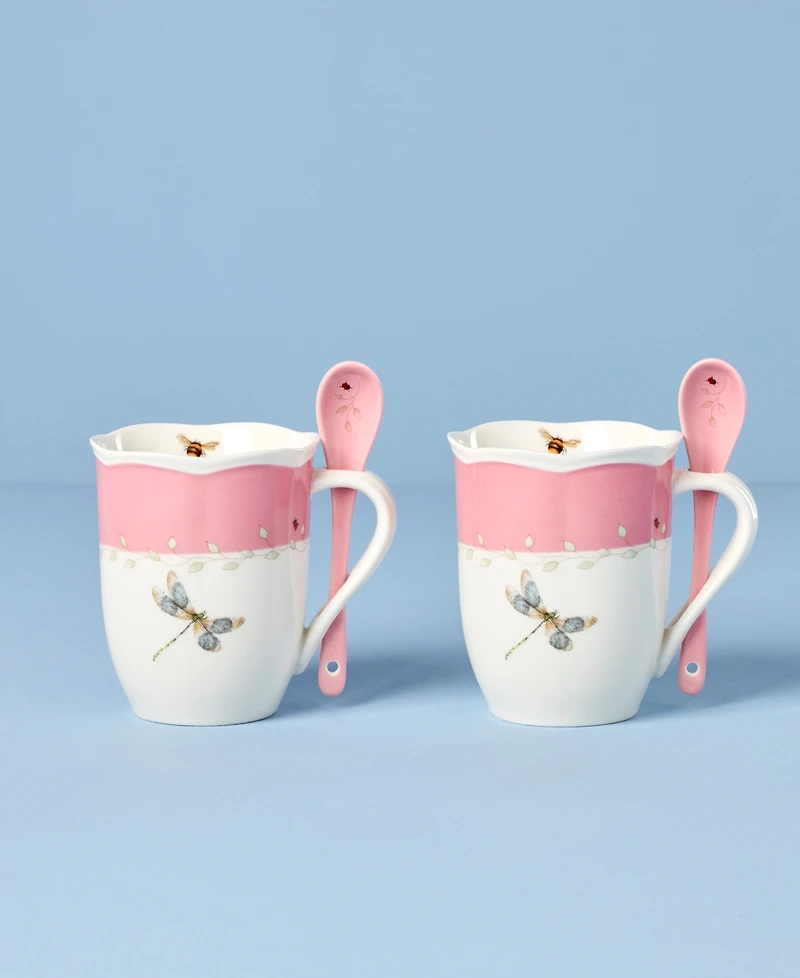 Lenox Butterfly Meadow Mugs with Spoons, Set of 2