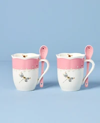 Lenox Butterfly Meadow Mugs with Spoons, Set of 2