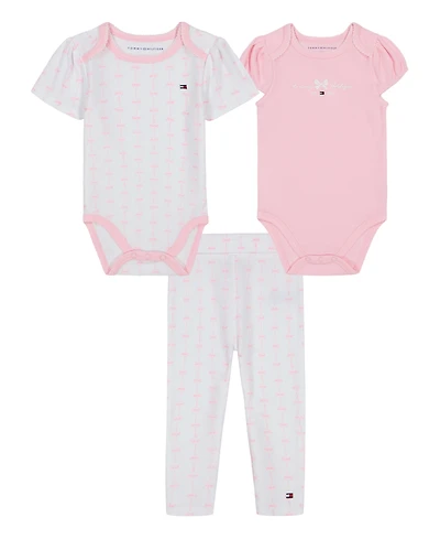 Tommy Hilfiger Baby Girl 3-Piece Bodysuits and Striped Leggings Set