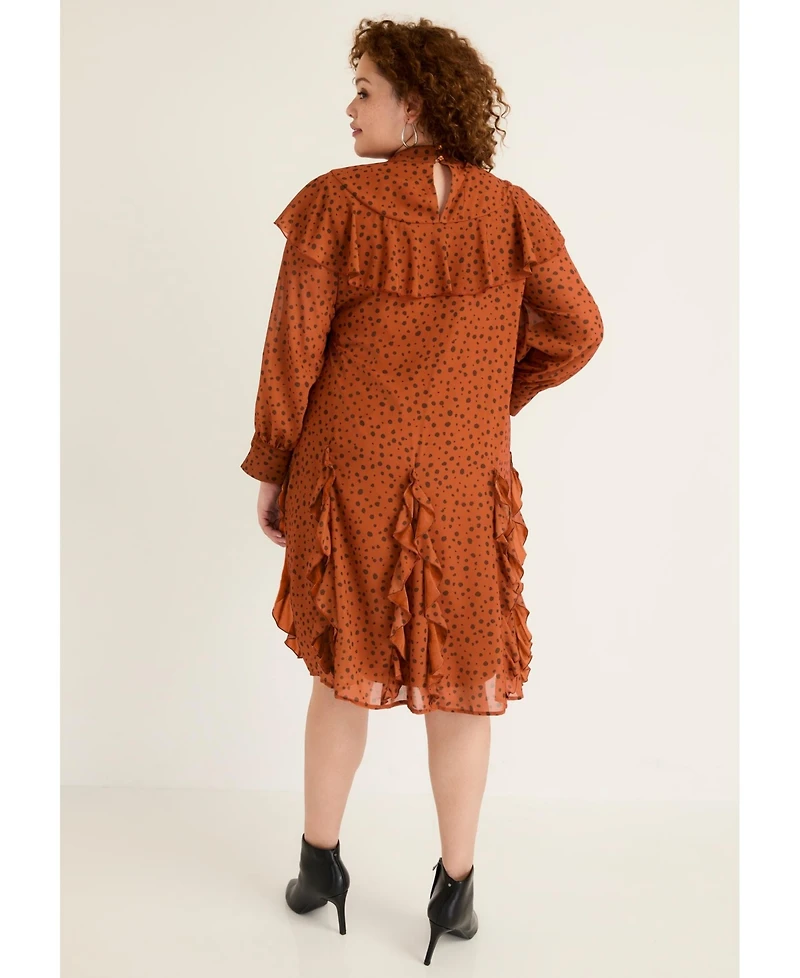 June + Vie Women's Ruffled Chiffon Mockneck Dress