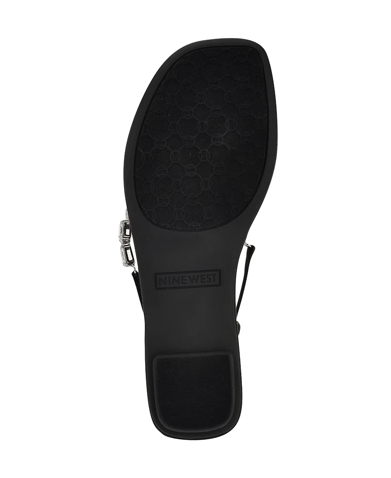 Nine West Women's Dynasti Embellished T-Strap Flat Sandals