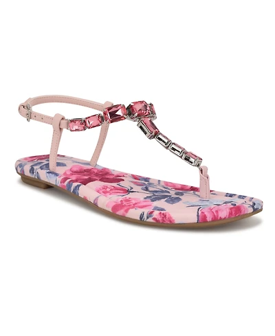 Nine West Women's Dynasti Embellished T-Strap Flat Sandals