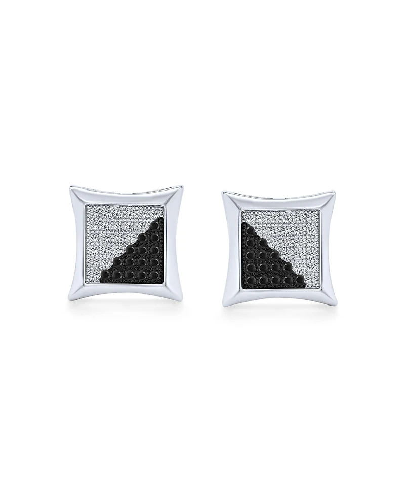 Bling Jewelry Black Yellow Blue Cz Stud Earrings, Square Cubic Zirconia, Sterling Silver, 10MM