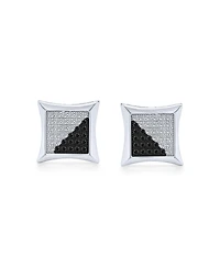 Bling Jewelry Black Yellow Blue Cz Stud Earrings, Square Cubic Zirconia, Sterling Silver, 10MM