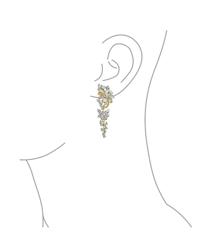 Bling Jewelry Dangling Holiday Party Waterfall Long Flower Bow Crystal Prom Pageant Chandelier Statement Earrings Pink Rose Gold Or Silver Plated