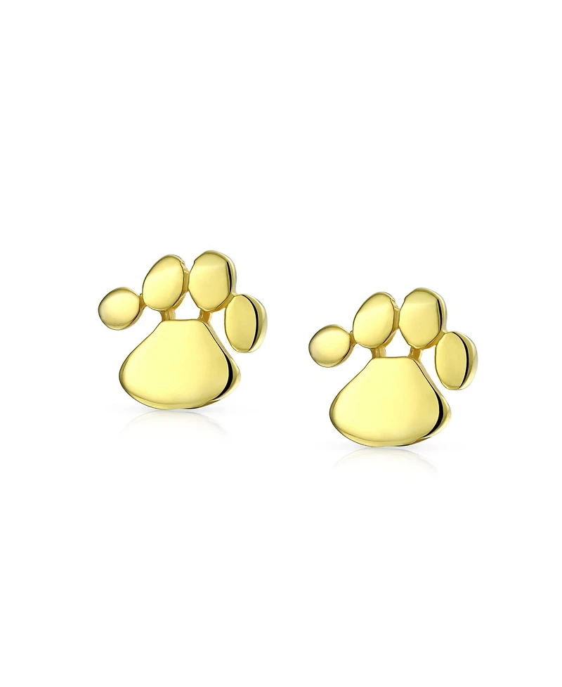 Bling Jewelry Bff Animal Lover Pet Dog Cat Paw Print Stud Earrings Gold Plated Sterling Silver