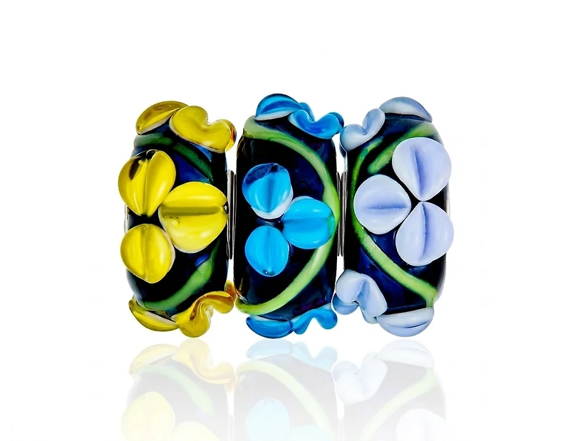 Bling Jewelry Mixed Sterling Silver Core Murano Glass Charm Bead with Black Flower Bracelets