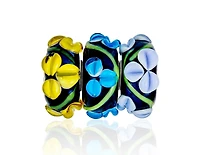 Bling Jewelry Mixed Sterling Silver Core Murano Glass Charm Bead with Black Flower Bracelets