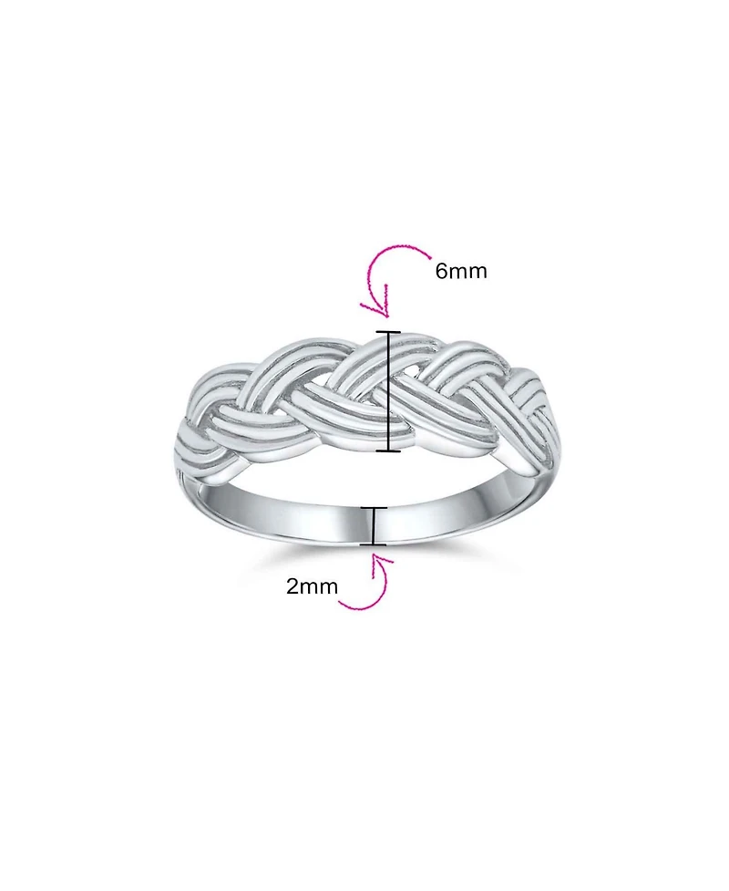 Bling Jewelry Half Braided Silver Ring with Wheat Weave and Twisted Rope Design Sterling