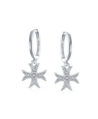 Bling Jewelry Pave Cz Dangle Chandelier Earrings with Masonic Knight Templar Cross Charms Silver
