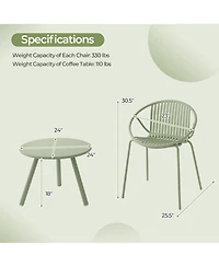 All Weather Pp Patio Conversation Set with Round Coffee table and 2 Chairs