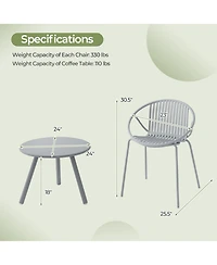 All Weather Pp Patio Conversation Set with Round Coffee table and 2 Chairs