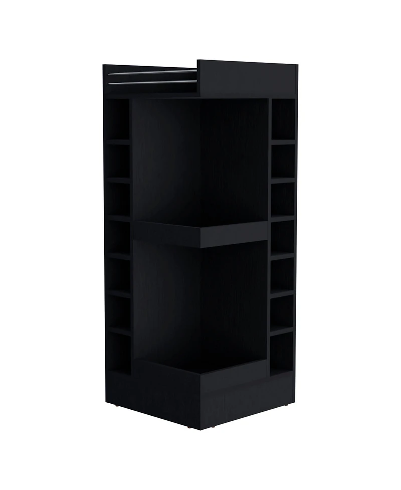 Lamer Corner Bar Cabinet with Wine Rack and Open Shelf, Natural Oak