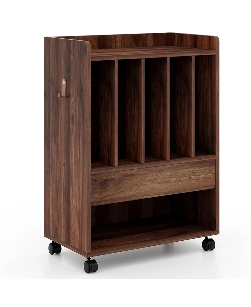 Rolling Turntable Stand with Drawer and Vinyl Storage for Living Room or Bedroom