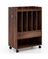Rolling Turntable Stand with Drawer and Vinyl Storage for Living Room or Bedroom