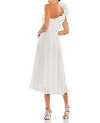 Mac Duggal Women's Rosette One Shoulder Tea Length Dress