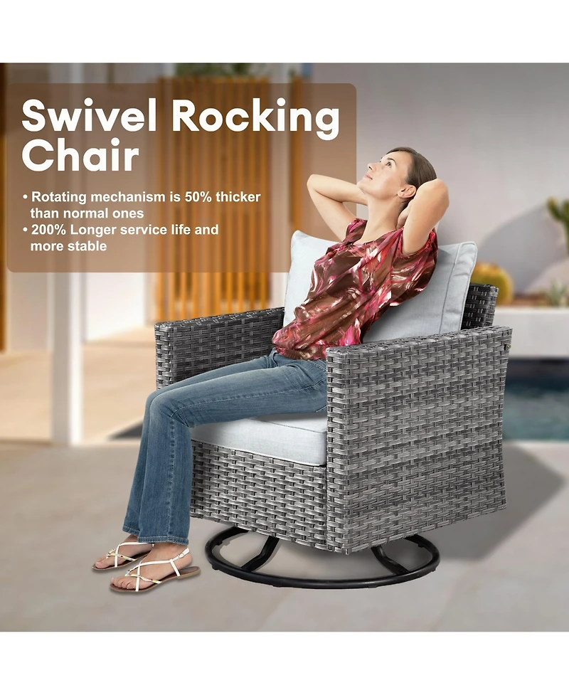 Xizzi Patio Furniture Set 6 Piece Outdoor Sectional Sofa with Rocking Swivel Chairs Square Fire Pit Table Loveseat All Weather Wicker Rattan Conve