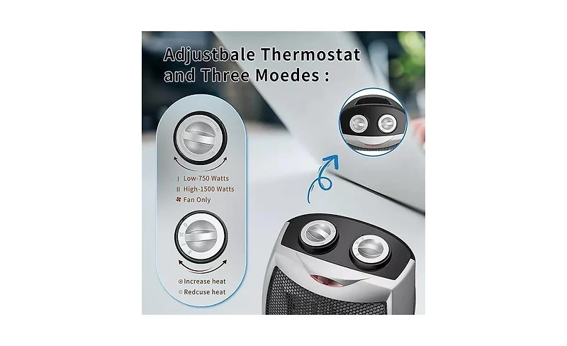 Kismile Small Space Heater Electric Portable Heater Fan for Home and Office Ceramic Fan Heaters with Adjustable Thermostat, 750W/1500W (8.1 Inch