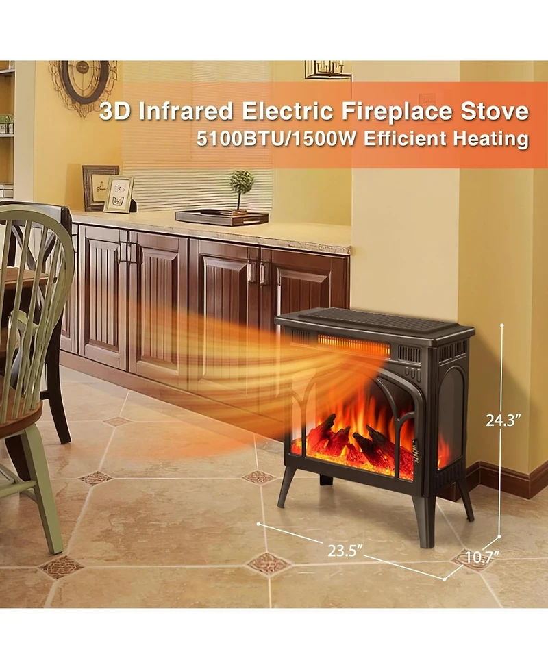 Kismile Realistic Flame Electric Fireplace Stove, 500/1500W Freestanding Fireplace Heater with Remote Control and Timer, Adjustable Fireplace Stove Fl