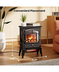 Kismile 15" Electric Fireplace Stove Heater with Thermostat Control, 3D Realistic Flame Effects, Adjustable Heating Mode, Overheating Safe Design