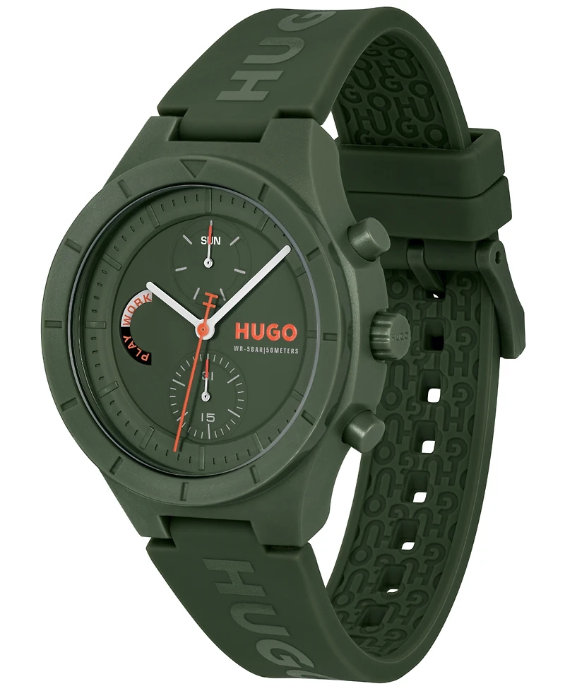 Hugo Boss Men's Lit Multi Quartz Multifunction Green Silicone Watch, 44mm