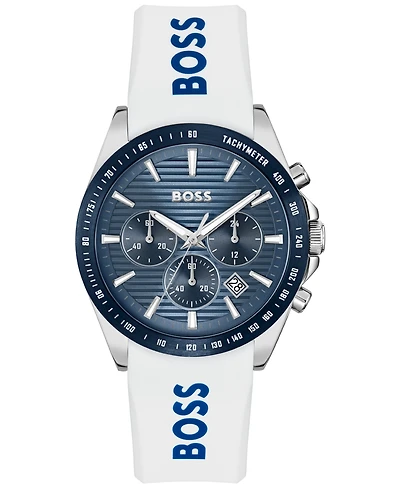 Hugo Boss Men's Strike Quartz Chronograph White Silicone Watch, 41mm